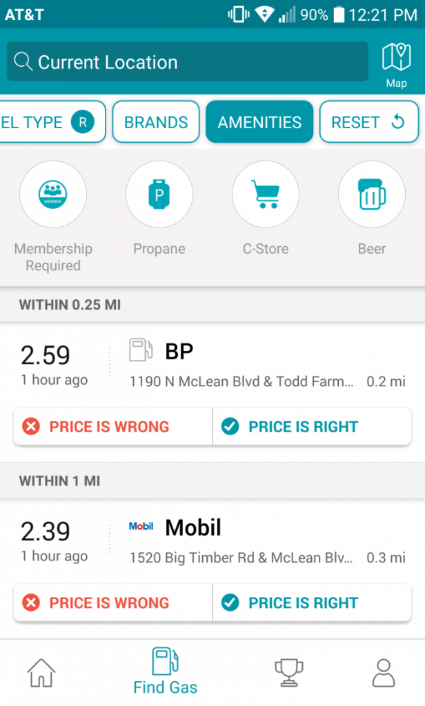 GasBuddy Amenities Screenshot