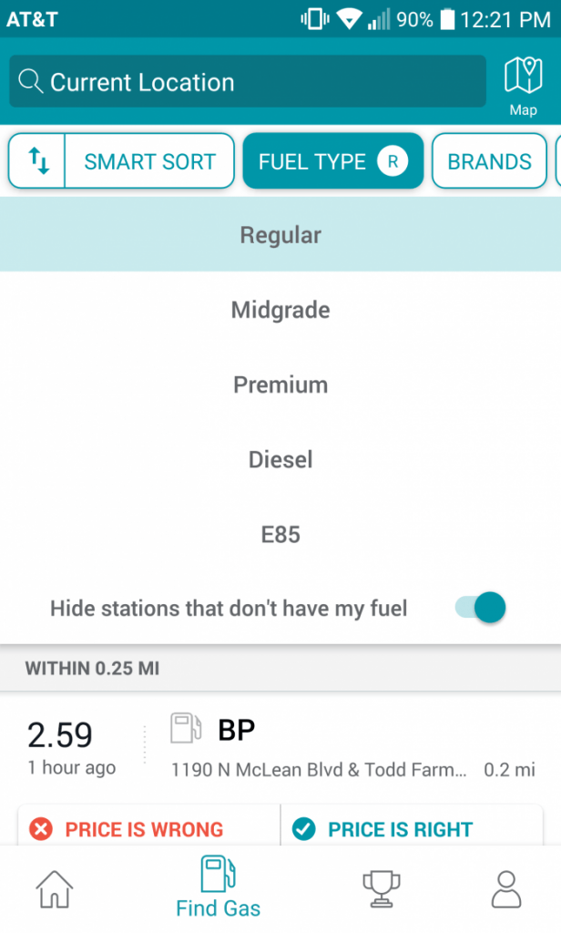 GasBuddy Fuel Type Screenshot