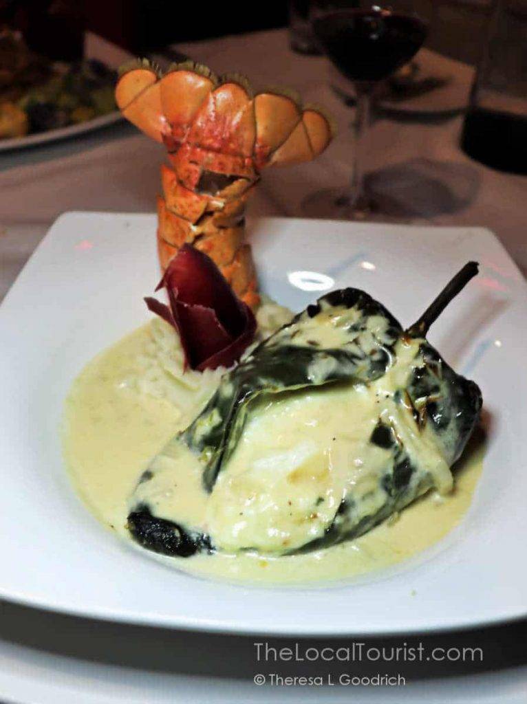 Poblano pepper stuffed with lobster and goat cheese