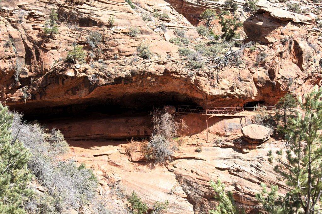 Viewing the trail under the rock outcropping from the other side in Zion National Park