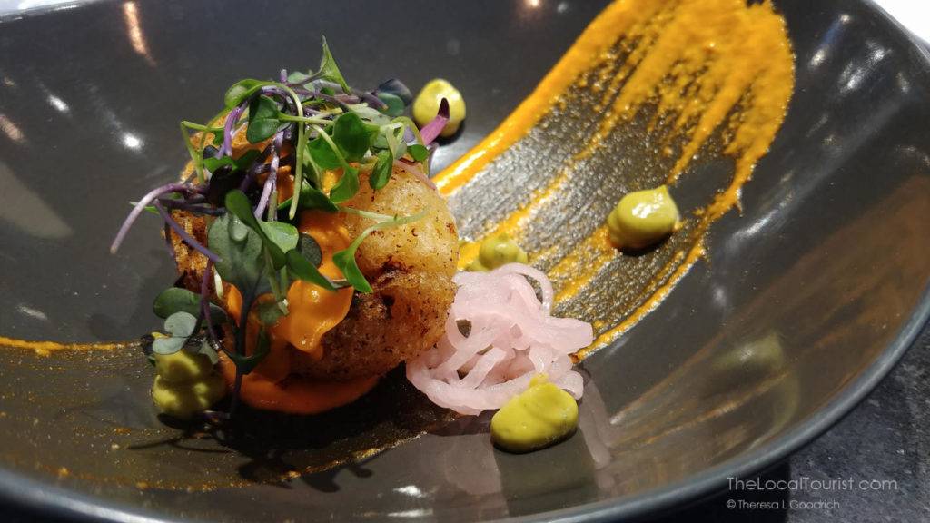 Fried yucca with a romesco sauce