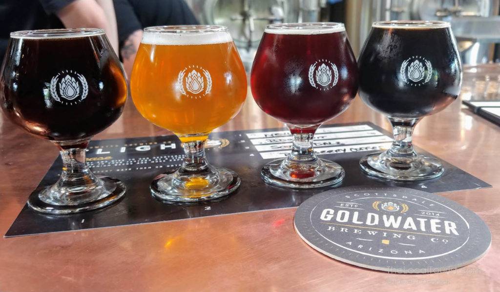 Beer flight at Goldwater Brewing
