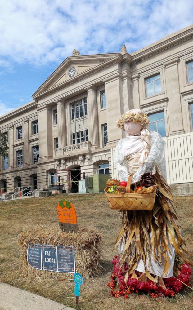 Scarecrow around the courthouse in downtown Danville, Indiana