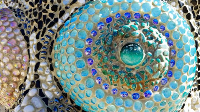 Close-up of hand-cut mosaics in Queen Califia's Magical Circle