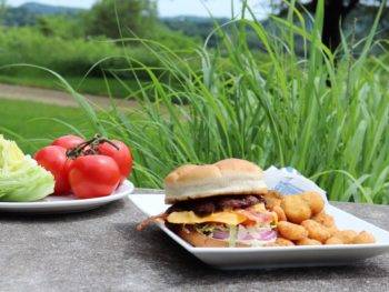 Culver's Butterburger and cheese curds with the Wisconsin River in the background