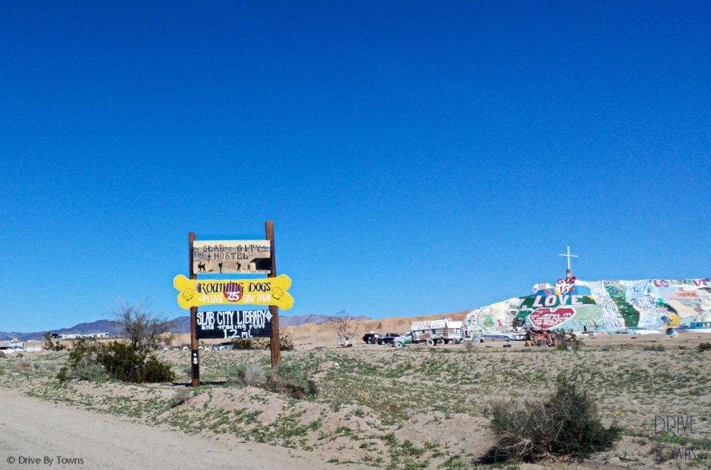 Sign right before Salvation Mountain near the Salton Sea in Imperial County, California