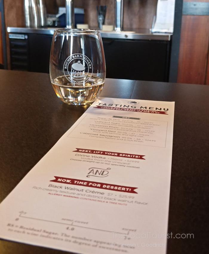 Wine tasting menu at Round Barn Winery